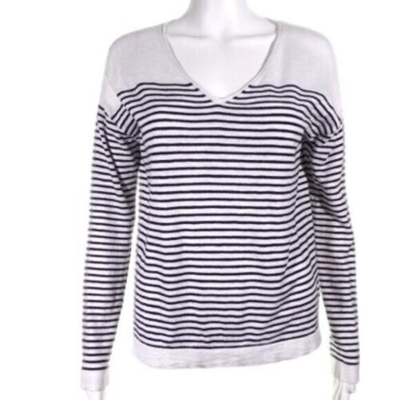 Gap Sweater Women Size Small  V Neck Striped Long Sleeve Black White Pullover - Picture 1 of 11